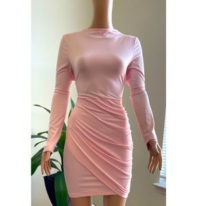 New Longsleeve Elegant Blush Light Pink Ruched Mini Dress!